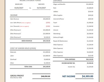 Profit and Loss Statement Template: Small Business Income Tracker (Google Sheets & Excel)