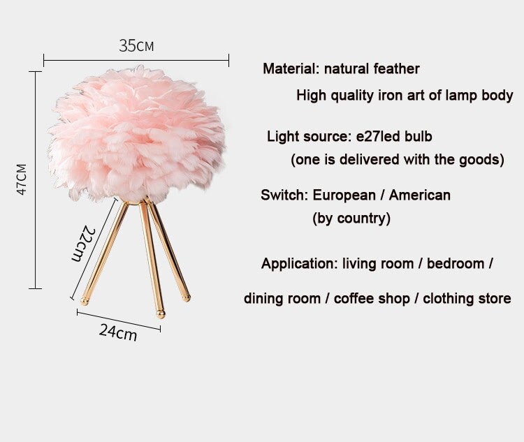 Feather Table Lamp With Elegant Gold Stand , Luxury Desk Lamp, Girl's ...