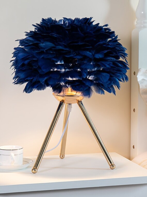 Feather Table Lamp With Elegant Gold Stand Luxury Desk Lamp Etsy