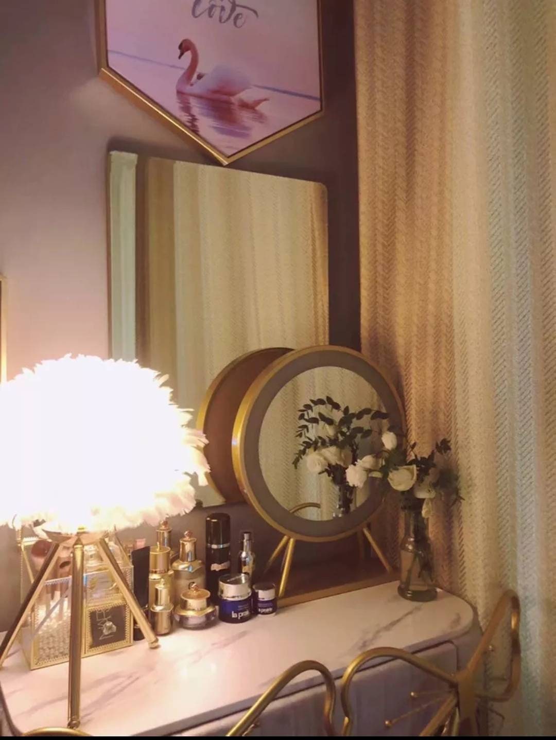 Feather Table Lamp With Elegant Gold Stand , Luxury Desk Lamp, Girl's ...