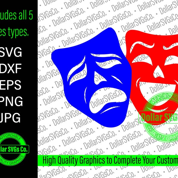 Theater Masks svg | Theater svg | Happy Sad Masks svg | Theater Masks | Theater cut file | dxf | png | jpg | svg | Commercial Use