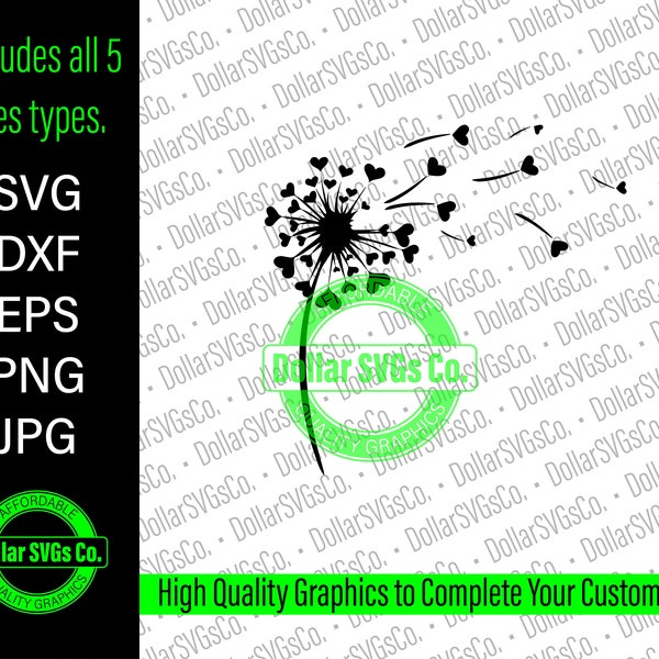 Dandelion Hearts svg | Dandelion svg | Dandelion Png | Flower svg | instant download | commercial use | png, jpg, eps, dxf