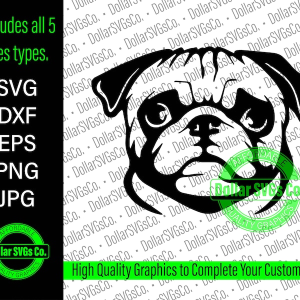 Pug Face svg | Pug svg | Dog svg | Pug Love svg | Pug |  Animal svg | commercial use | png | dxf | eps | jpg | svg