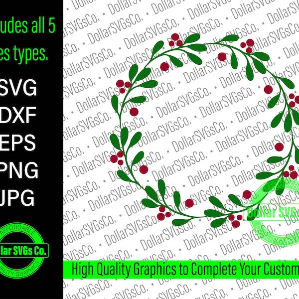 Holly Wreath svg | Holly svg | Wreath svg |  Christmas svg | Christmas | png | svg | eps | dxf | jpg | instant download | commercial use