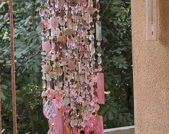 SALE!! Crystal wind chimes, Wind Chime, Crystal Wind Chime, home decor, high ceiling, wedding wind chimes-Pink Crystal wind chimes 4-6 weeks