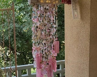 NEW!! Crystal wind chimes, wind chimes, Chandelier Crystal Windchime, Gold and Pink Wind Chime, Suncatchers 4-6 week delivery