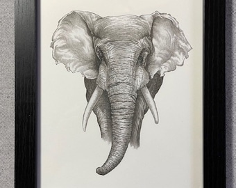 Detailed Elephant Pencil Drawing, Animal Portrait