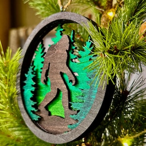Handmade Bigfoot Christmas Ornament: Rustic Wooden Sasquatch Decor