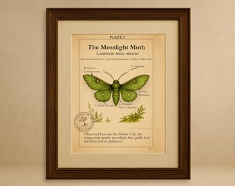 Mosslight Moth Print – Gothic Naturalist Illustration (Digital Download)