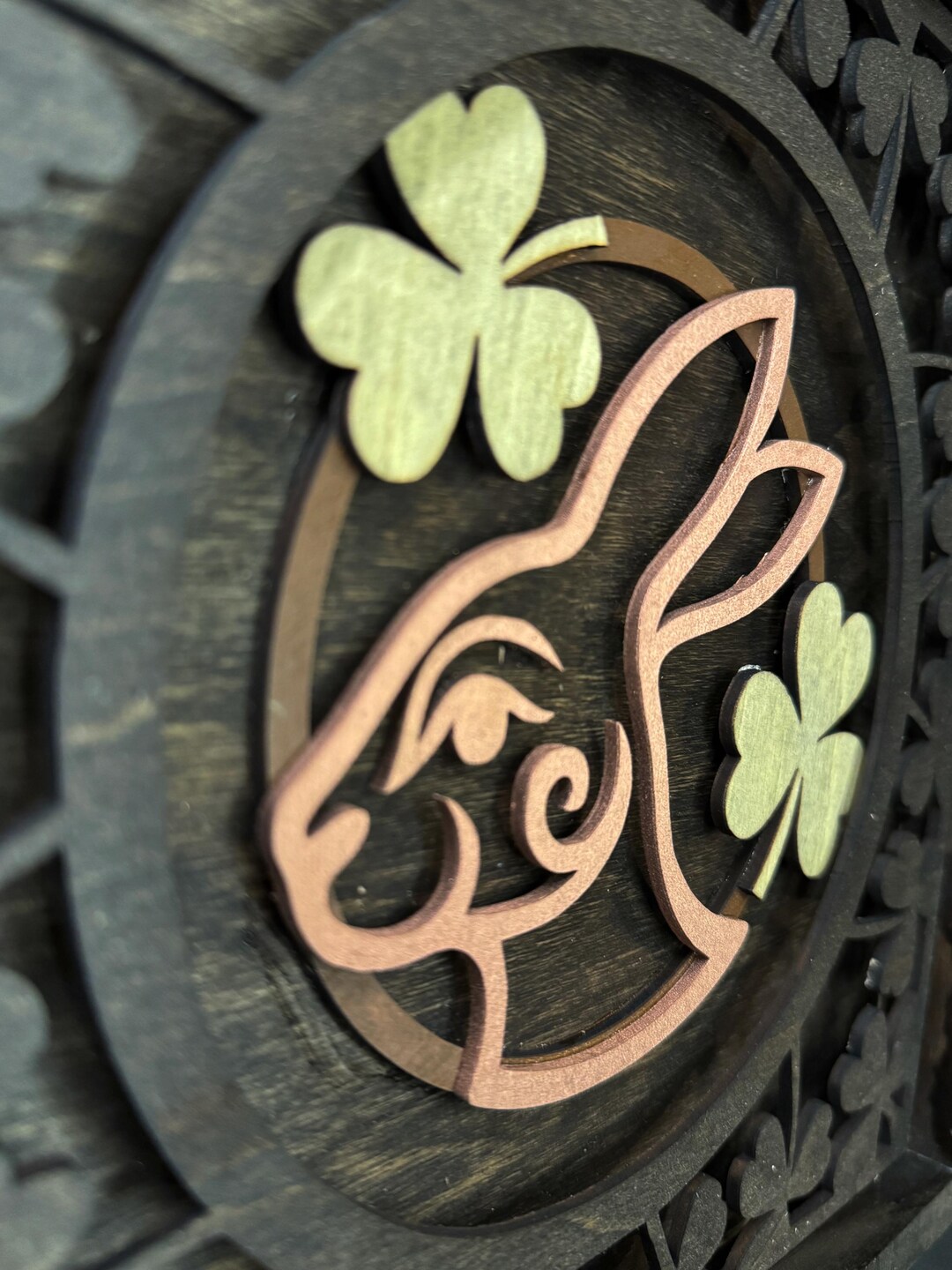 Shamrock Rabbit Layered Wood Rabbit Wall Art: Shamrock Clover, Rustic Woodland Decor - Etsy