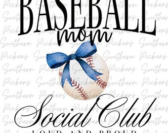 Baseball Mom Social Club Blue Bow PNG Download