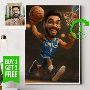 Caricatura de baloncesto 3D personalizada a partir de una foto: regalo digital de caricatura para deportistas