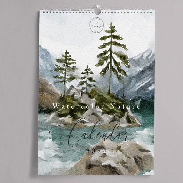 2024 Wall Calendar, Monthly Planner, Watercolor Nature, 11x14 Hanging Calendar, PNW, Beach, Desert, Forest
