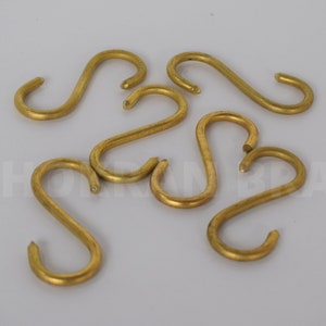 Pack of 5 Unlacquered Brass S Hooks, Handmade Solid Brass Hanging Hooks for Kitchen Pots, Wall Rail, Plants and Towels