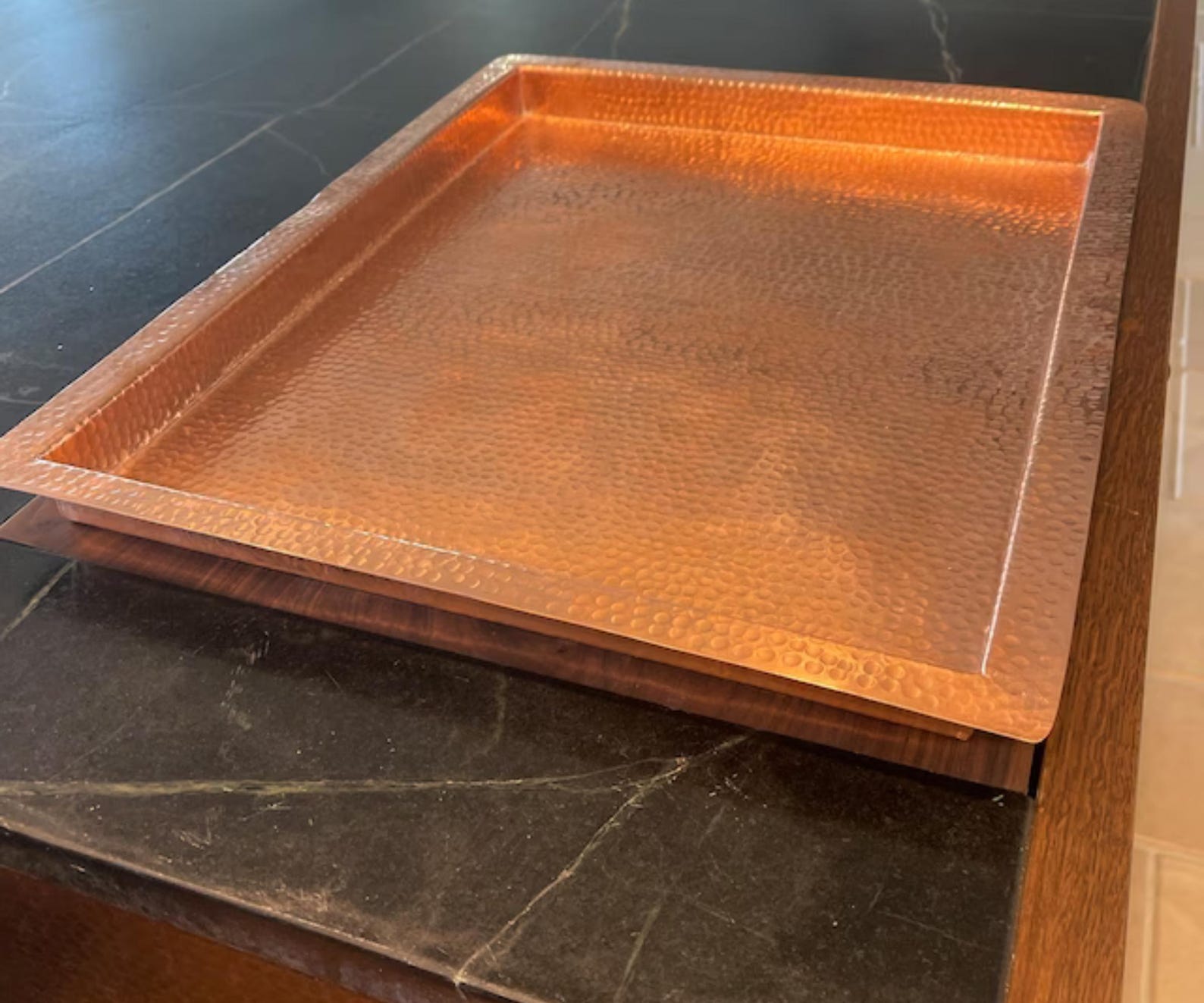 Hammered Solid Copper Tray, Custom Made Unlacquered Copper Tray, Handcrafted Hammered Copper Tray - 10" × 8" × 1"