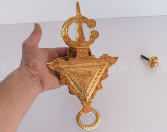 Brass Door Knocker, Vintage Door Knocker Moroccan Design Solid Brass, Handmade Antique Look, Home Decor, Front Door, Front Door Knocker