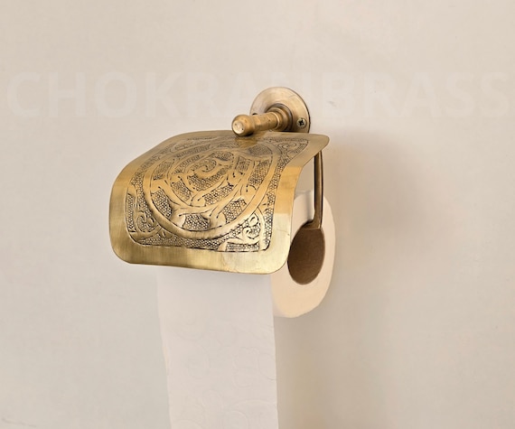 真鍮製トイレットペーパーホルダー、アンティークブロンズ仕上げの 