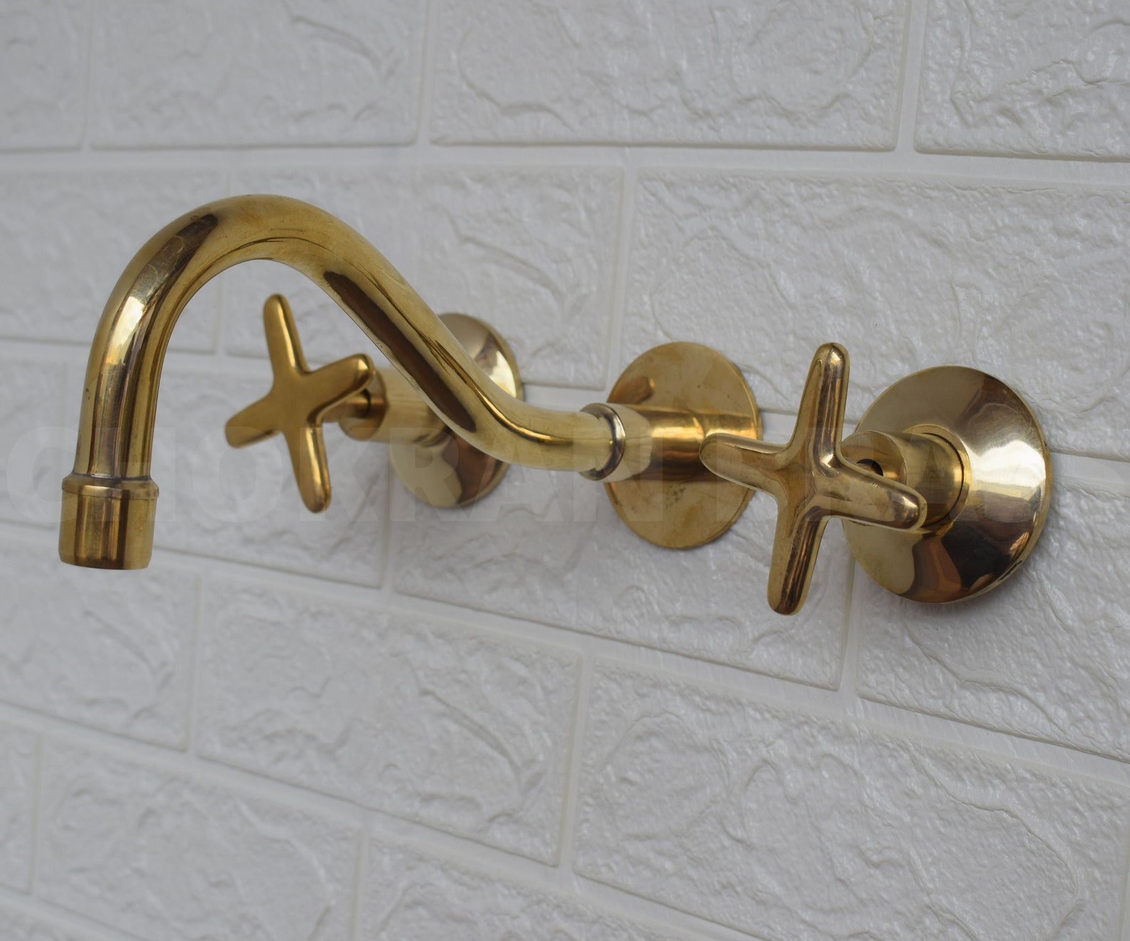 Unlacquered Solid Brass Wall Mounted Bathroom Faucet, Handmade Moroccan ...