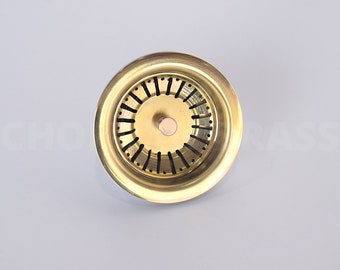 Tapón de fregadero de latón, colador y tapón de fregadero de latón sin lacar con cesta de drenaje desmontable y tapa sellada, cesta de colador de barra, desagüe de fregadero