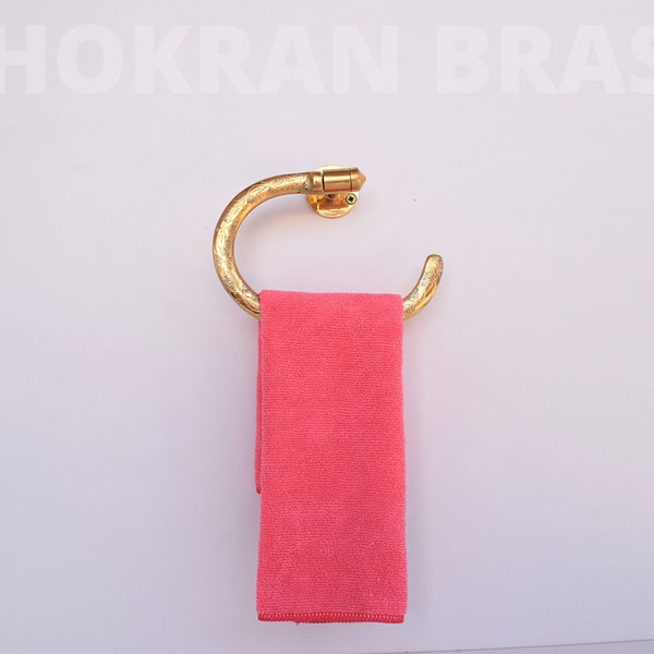 Wall Mounted Antique Brass Towel Holder, Handcrafted Towel Holder, Unlacquered Brass Towel Holder, Bathroom Decor