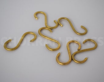 Pack of 5 Unlacquered Brass "S" Hooks , Brass S Hooks , Solid Brass S Hook , S Hanging Hook Brass