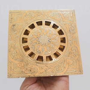 Desagüe de piso de latón macizo, Desagüe de ducha cuadrado sin lacar, Desagüe de ducha de latón sin lacar, Desagüe de piso grabado, Tapa de desagüe de baño