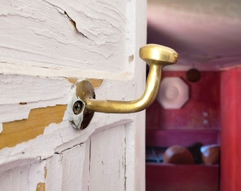 Rustic Wall Mounted Brass Hooks for Bathroom and Coat Hanging, Handcrafted with an Unlacquered Finish for a Timeless Look