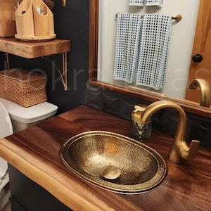 Hammered Oval Brass Sink, Drop-in / Undermount Brass Bathroom Sink, Antique Brass Sink, Bathroom Brass sink, Sink with Bronze Vintage Style