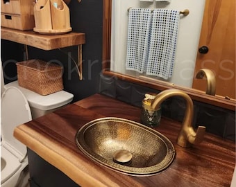 Gehämmertes ovales Messing Waschbecken, Unterbau Waschbecken aus Messing, Antikes Messing Waschbecken, Badezimmer Messing Waschbecken, Waschbecken mit Bronze Vintage Stil