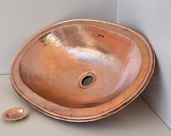 Unlacquered Copper Sink, Hammered Oval Sink, Copper Oval Sink, Drop-in Copper Bathroom Sink, Handmade Antique Copper Sink