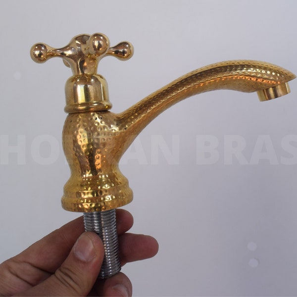 Unlacquered Brass faucet Single Hole, Cold Water Faucet Bathroom, Single Tap Cold Water, Bathroom Faucet 1 Hole, Solid Brass Faucet