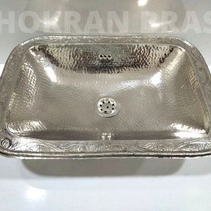 Hammered silver sink with engraved design, Handmade moroccan nickel silver hammered,German Silver Sink
