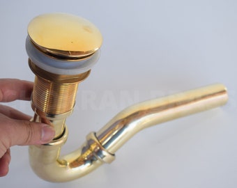 Unlacquered Brass P-trap and Sink Stopper, Unlacquered Brass S-trap and Sink Stopper, Push Up Button, Brass Water Trap, Pop Up Drain