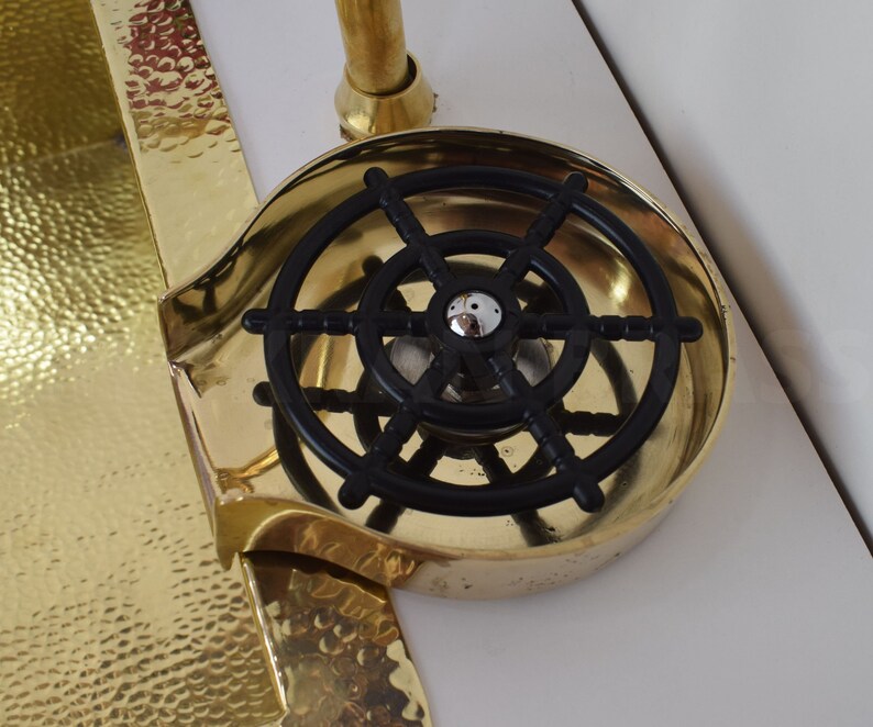 Fregadero de cocina de latón sin lacar con enjuagador de vidrio, fregadero de cocina de latón con lavavasos, accesorios para fregaderos de cocina, decoración de cocina imagen 8