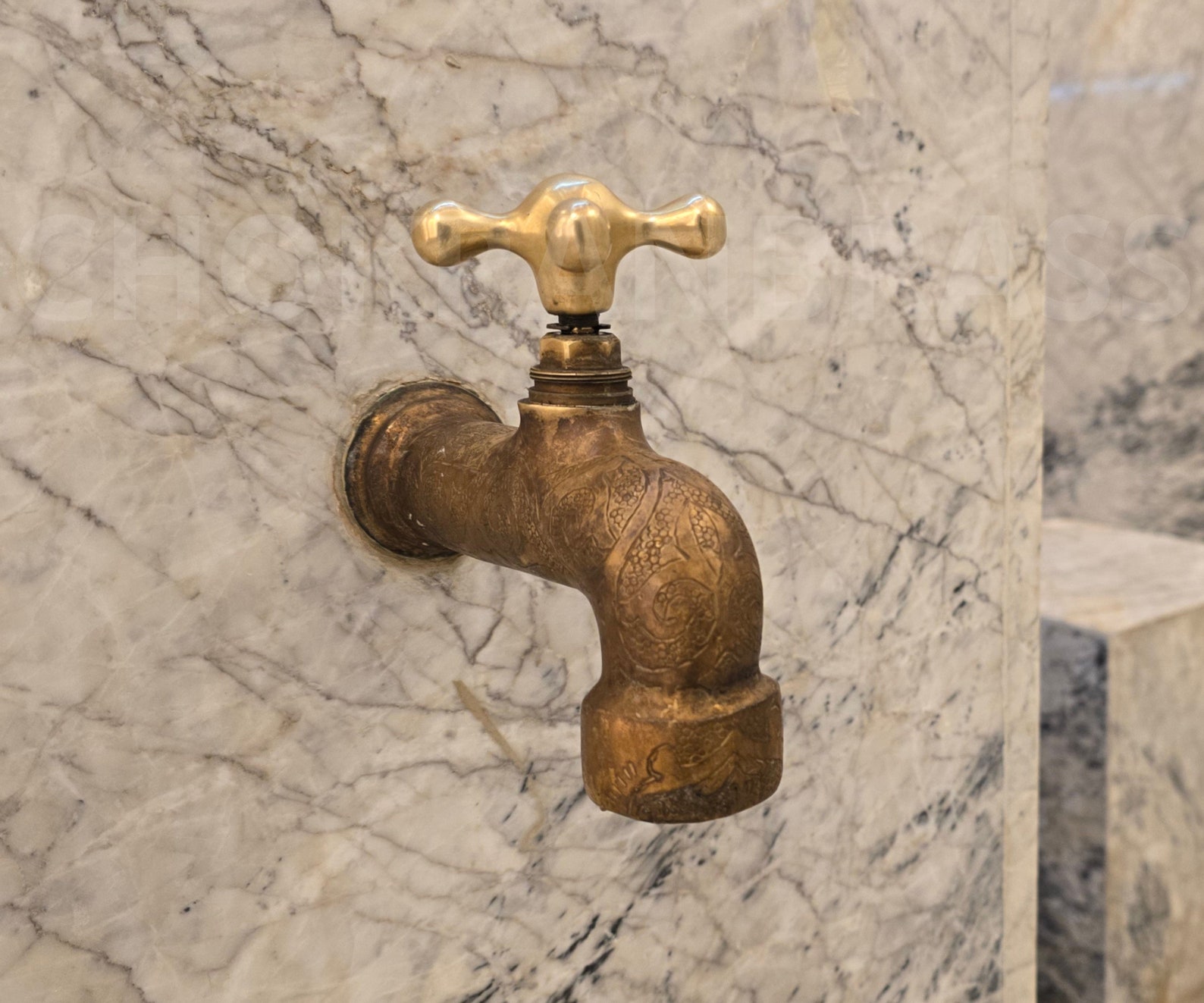 Decorative Unlacquered Brass Wall Faucet - Antique Garden Tap ...