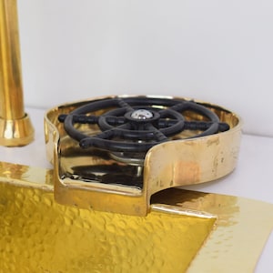 Fregadero de cocina de latón sin lacar con enjuagador de vidrio, fregadero de cocina de latón con lavavasos, accesorios para fregaderos de cocina, decoración de cocina imagen 1