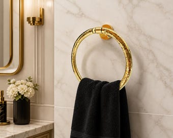 Unlacquered Brass Bathroom Towel Ring Holder - Brass Hand Circle Towel Holder - Face Towel Hanger
