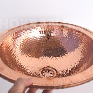Handcrafted Copper Bathroom Sink - Custom Made 16 Guage Unlacquered Copper Finish Bathroom Round Basin - Hammered Copper Sink - Bath Sinks
