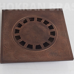 Floor Drain Oiled Copper Finish, Red Copper Floor Drain, Copper Square Drain Cover, Engraved Floor Drain, Handmade Copper Floor Drain