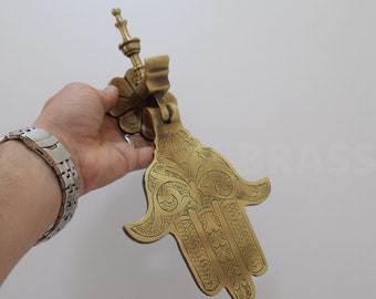 Moroccan Hand Door Knocker, Brass Khamsa Door Knocker, Hamsa Hand Of Fatima Made of Solid Brass With Oil Rubbed Bronze Finish, Home Decor