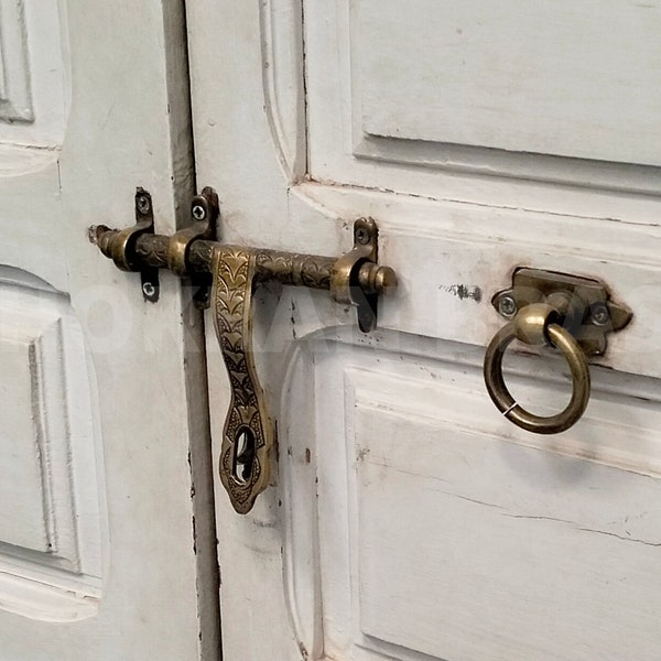 Unlacquered Brass Sliding Door Bolt, Moroccan Brass Door Latch, Brass Box Catches Buckle Lock, Rustic Door Bolt, Door Lock, Door Accessories