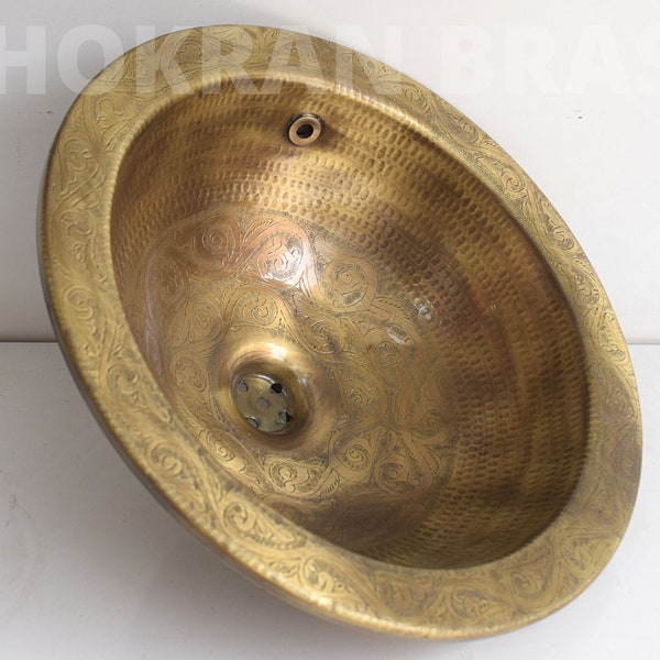 Fregadero de baño de bronce con diseño antiguo, fregadero martillado a mano para el baño, fregadero de Marruecos, fregadero hecho a mano de bronce, fregadero Rond de bronce