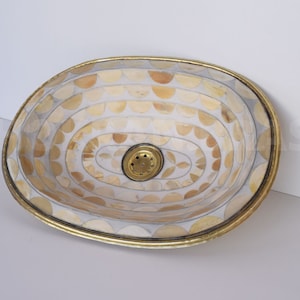 Moroccan Oval Sink, White Resin And Bone Design, Drop in Sink For Bathroom, Handmade Sink, Luxury Sink