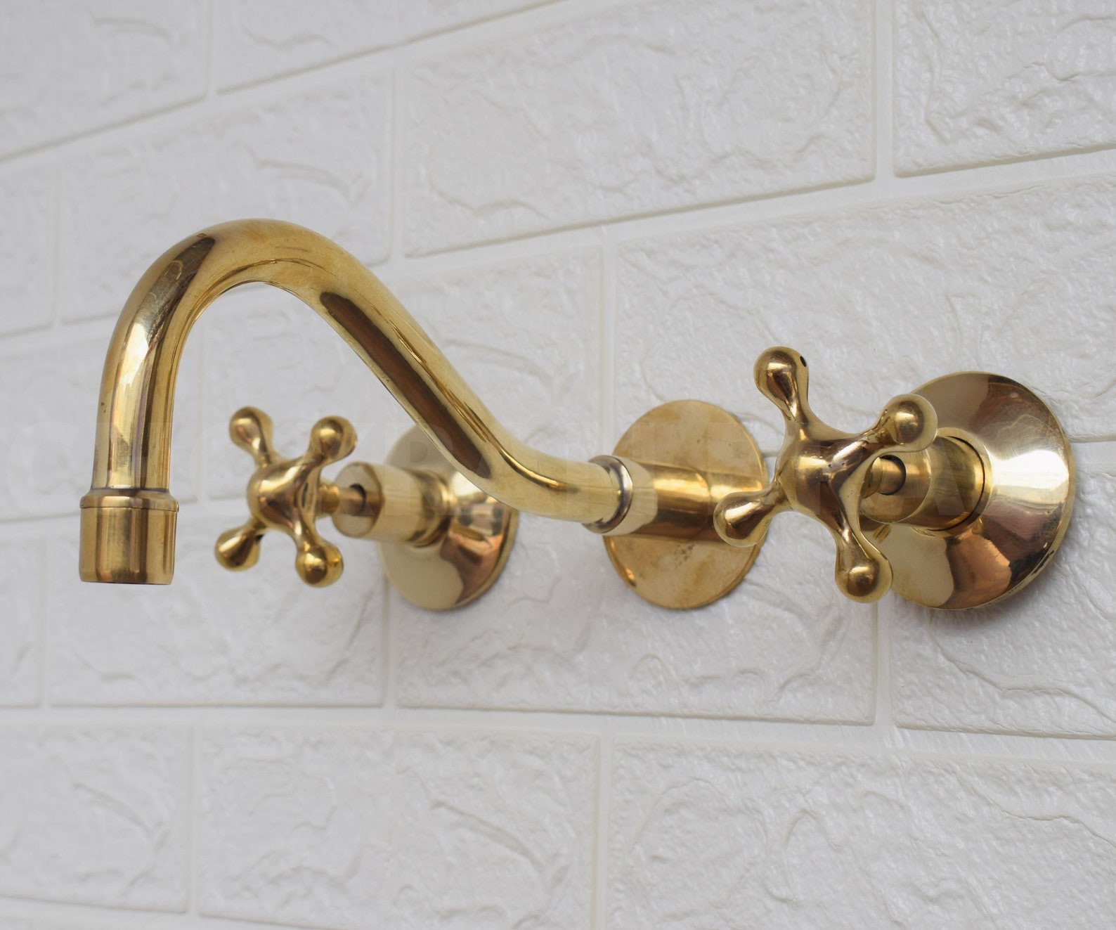 Unlacquered Solid Brass Wall Mounted Bathroom Faucet, Handmade Moroccan ...