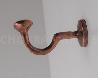 Gancho de latón sin lacar con diseño antiguo, ganchos de latón macizo con acabado de cobre, regalo de decoración de la habitación, ganchos de latón hechos a mano