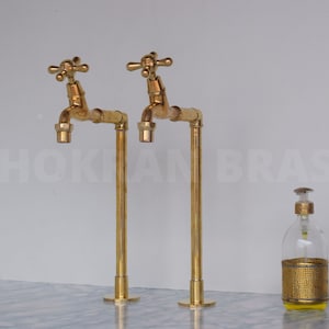 Kitchen Bib Taps, A Pasir of Deck Mounted brass Taps, Single Hole Bathroom Faucet, sink faucets, Unlacquered Brass sink Faucet, Custom Made