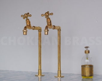 Kitchen Bib Taps, A Pasir of Deck Mounted brass Taps, Single Hole Bathroom Faucet, sink faucets, Unlacquered Brass sink Faucet, Custom Made