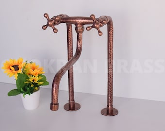 Grifo de puente de cocina de cobre, grifo de puente de cobre, grifo de cocina antiguo con patas largas, grifo de cocina de puente