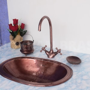 Hand Hammered Copper Undermount Sink Bathroom, Moroccan Sink Hammered, Oval Copper Bath Sink