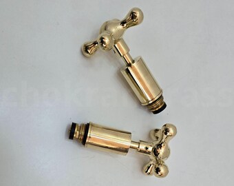 Unlacquered Brass Faucet Handles Set - Pair of Unlacquered Brass Faucet Handles - Handmade Solid Brass Faucet Handles - Brass Faucet